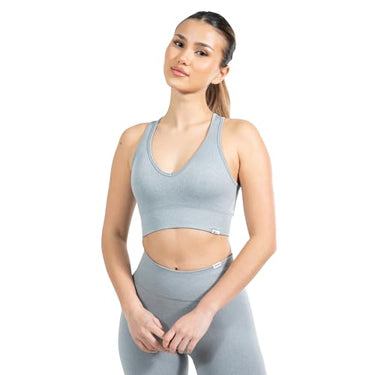 SMILODOX Sport BH Damen Amaze Pro - Blickdicht rutschfest Sport Bra - Seamless Gerippter Stoff Crop Top - Atmungsaktive Yoga Tank Top für Fitness & Gym, im Sale